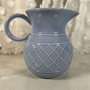 1999 Bath & Body Works Collection Vintage Pottery Large Pitcher Blue Embossed